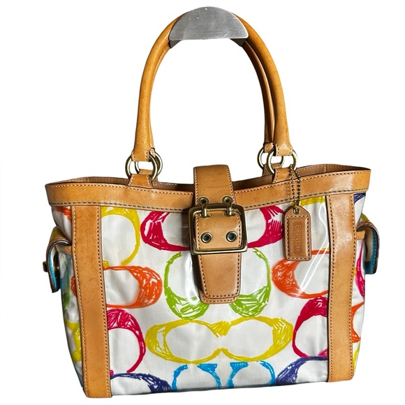 Coach Handbags - Coach Vintage Limited Edition PVC Multicolor Signature Scribble Boxy Tote
